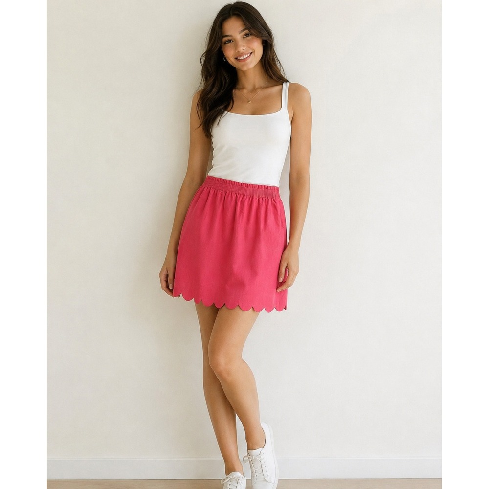 J.Crew Pink Scalloped Hem Linen Blend Mini Skirt H5397 Size 4 NWT
